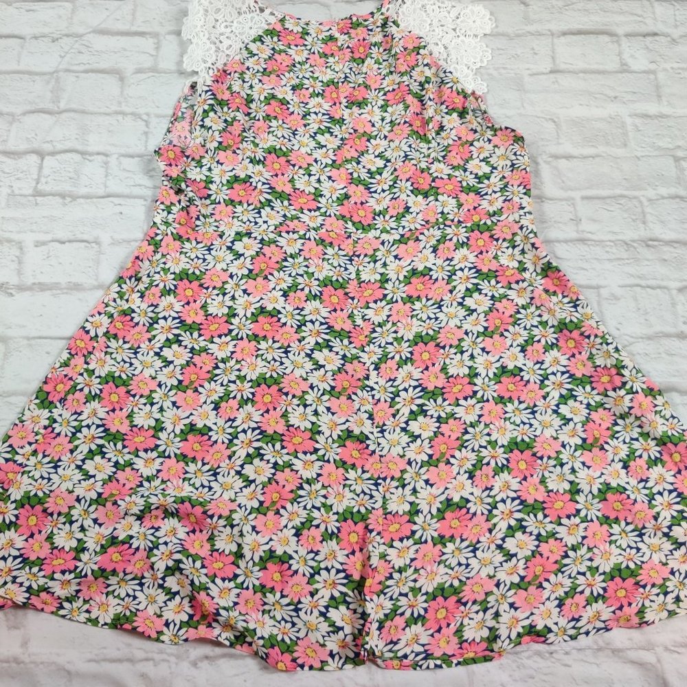 Shein plus size womens guipure lace sleeve floral daisy print dress boho sz 4XL